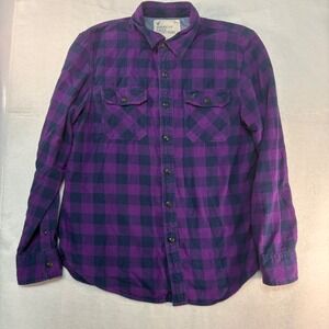 American Eagle Mens Purple Navy Buffalo Plaid Flannel Button Down Shirt Large